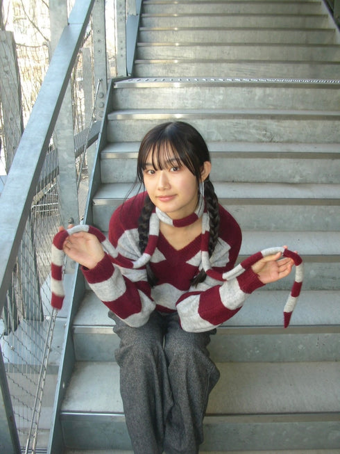 タイ付きボーダールーズニット | IN2244701 | レッド