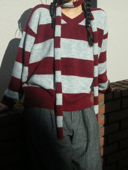 タイ付きボーダールーズニット | IN2244701 | レッド