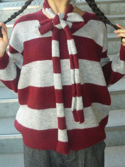 タイ付きボーダールーズニット | IN2244701 | レッド