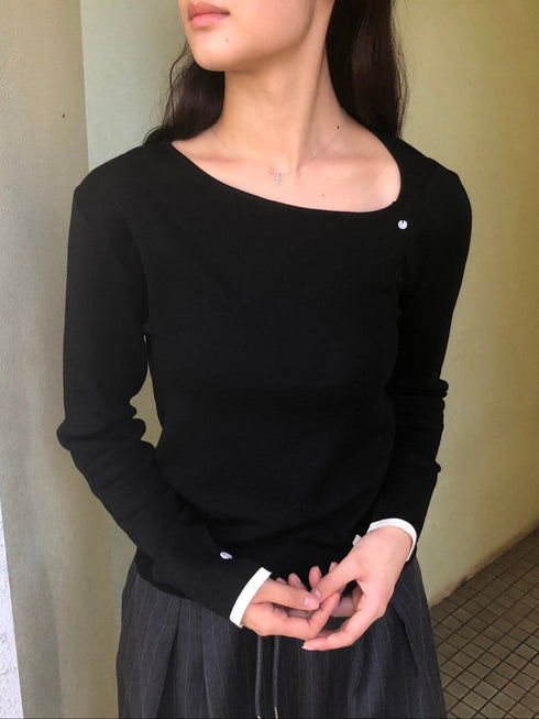 アシンメトリーバイカラーヘムニット | IN2244702 | ブラック