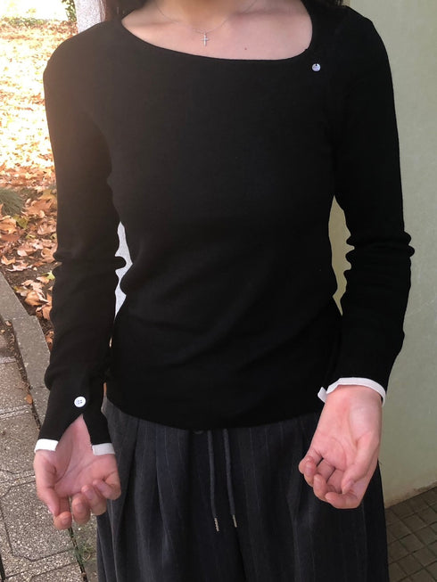 アシンメトリーバイカラーヘムニット | IN2244702 | ブラック