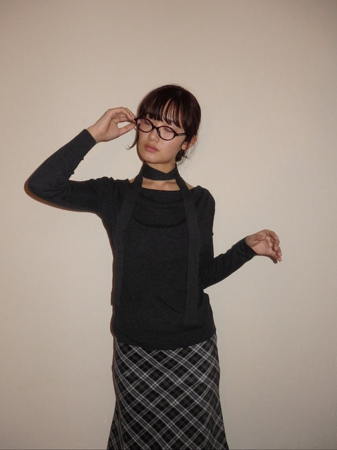 タイ付きドレープネックトップス | IN2244705 | ブラック