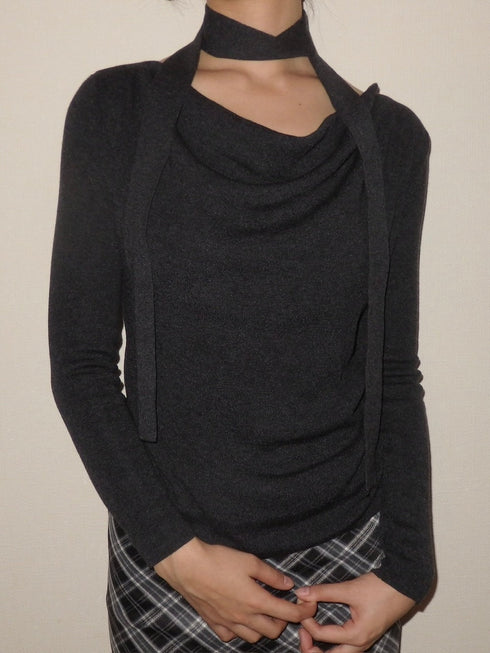 タイ付きドレープネックトップス | IN2244705 | ブラック