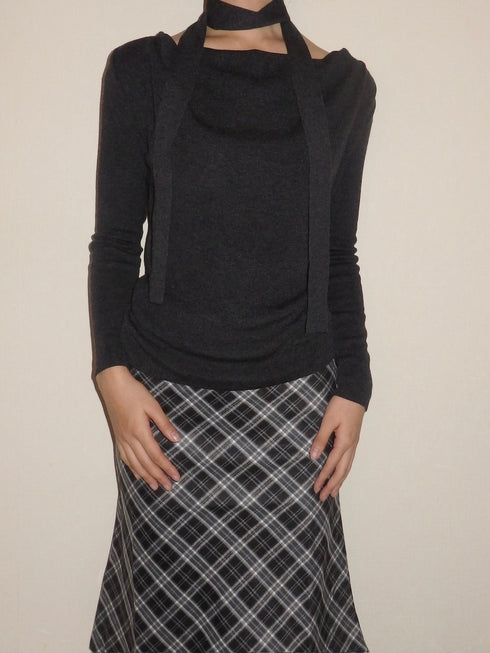 タイ付きドレープネックトップス | IN2244705 | ブラック