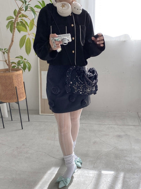 ローズモチーフ台形ミニスカート | LD2244901 | ブラック