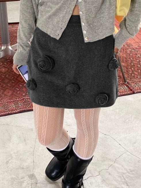 ローズモチーフ台形ミニスカート | LD2244901 | ブラック