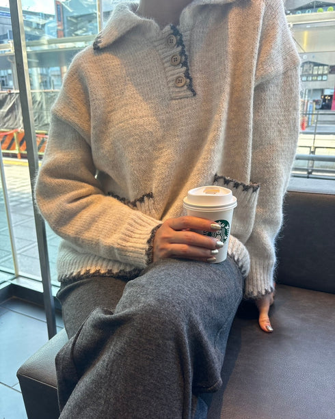 バイカラーステッチビッグニット | LI2244106 | アイボリー