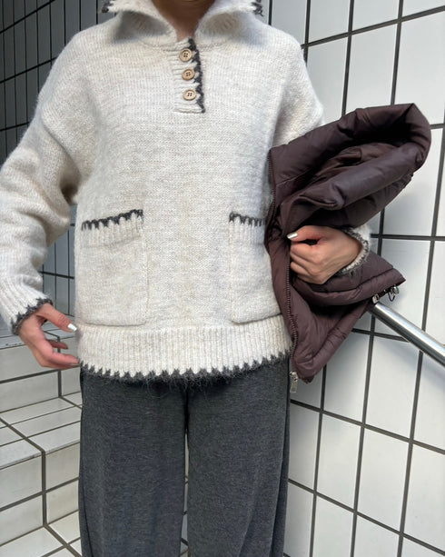 バイカラーステッチビッグニット | LI2244106 | アイボリー