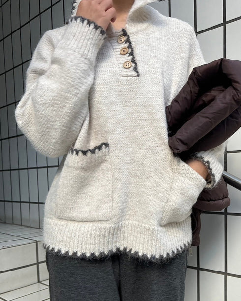 バイカラーステッチビッグニット | LI2244106 | アイボリー