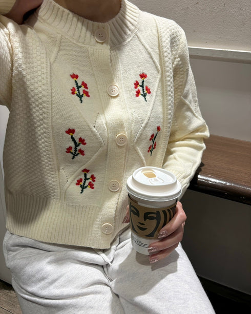 フラワー刺繍カーディガン | LI2244107 | アイボリー