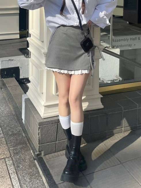 フリルヘム台形ミニスカート | QU2251205 | ダークグレー