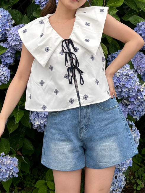 リボンデニムショートパンツ | RN2242016 | ブルー