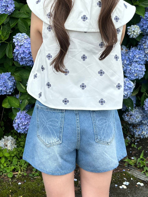 リボンデニムショートパンツ | RN2242016 | ブルー