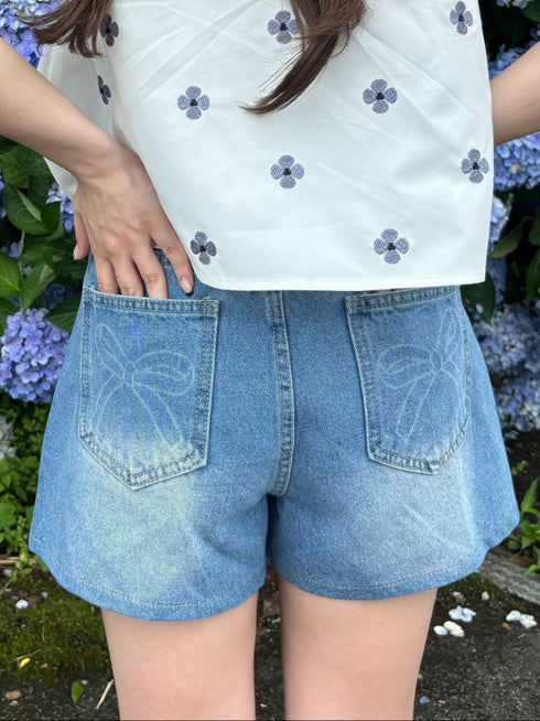 リボンデニムショートパンツ | RN2242016 | ブルー
