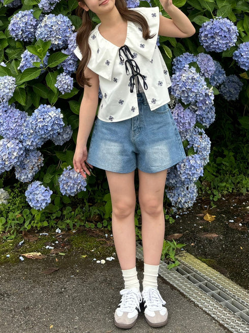 リボンデニムショートパンツ | RN2242016 | ブルー