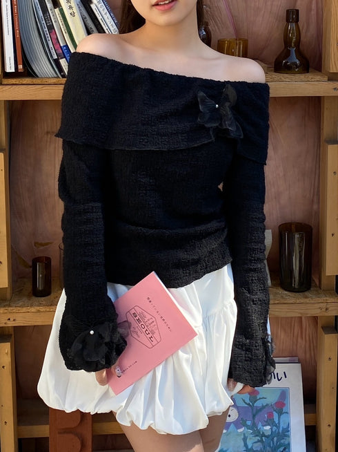 シアーオフショルブラウス | RN2251001 | ブラック