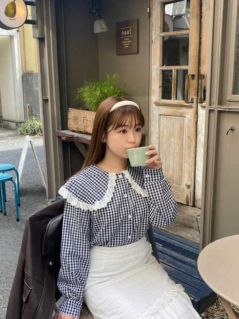 ギンガムチェックビッグカラーブラウス | RN2251005 | ブラック