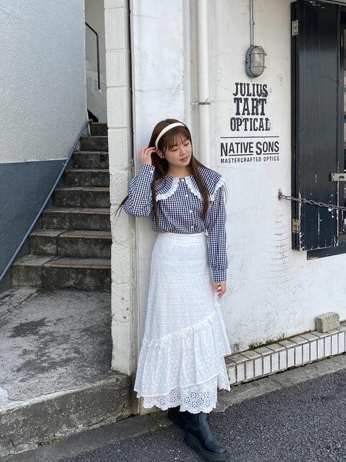 ギンガムチェックビッグカラーブラウス | RN2251005 | ブラック