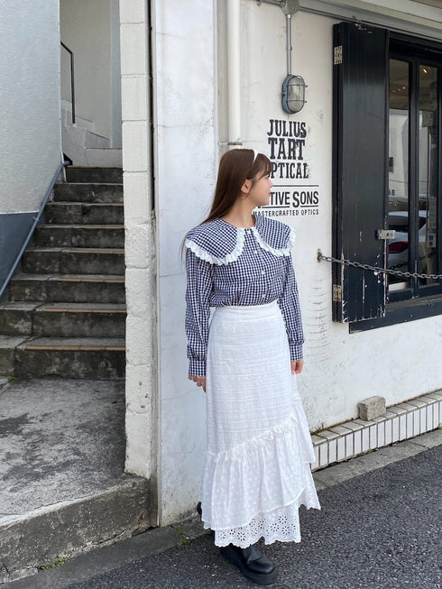 ギンガムチェックビッグカラーブラウス | RN2251005 | ブラック