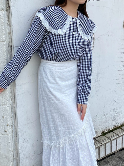 ギンガムチェックビッグカラーブラウス | RN2251005 | ブラック