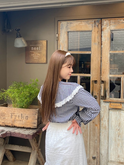 ギンガムチェックビッグカラーブラウス | RN2251005 | ブラック