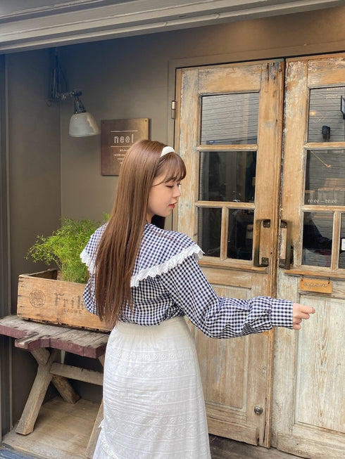 ギンガムチェックビッグカラーブラウス | RN2251005 | ブラック