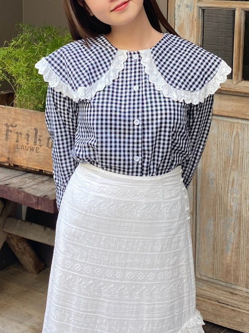 ギンガムチェックビッグカラーブラウス | RN2251005 | ブラック