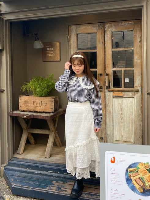 ギンガムチェックビッグカラーブラウス | RN2251005 | ブラック