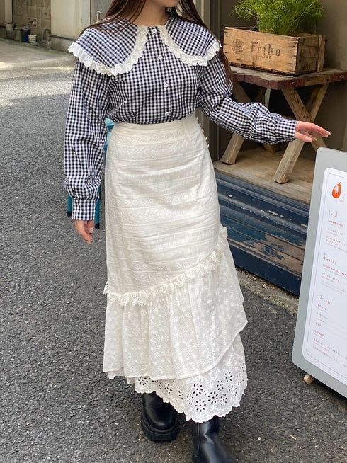 ギンガムチェックビッグカラーブラウス | RN2251005 | ブラック