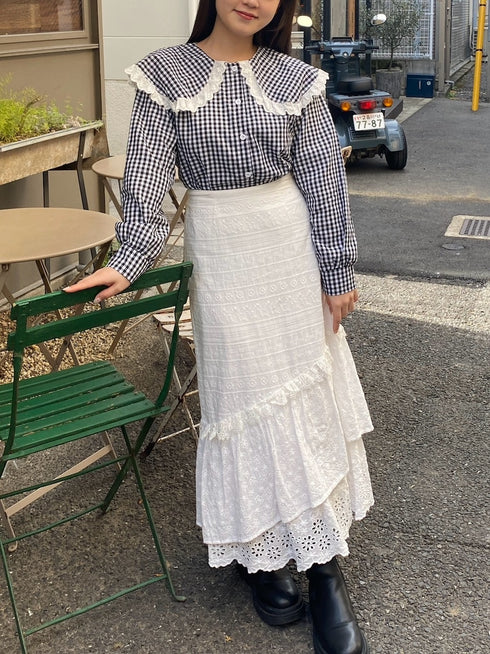 ギンガムチェックビッグカラーブラウス | RN2251005 | ブラック