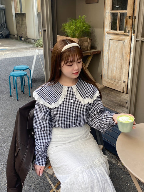 ギンガムチェックビッグカラーブラウス | RN2251005 | ブラック