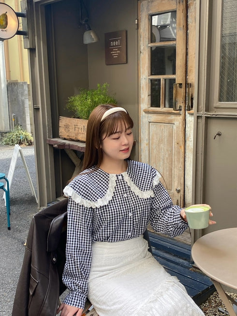 ギンガムチェックビッグカラーブラウス | RN2251005 | ブラック