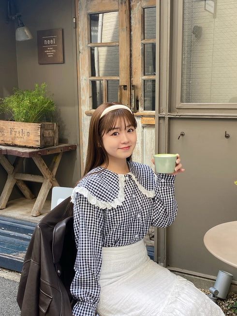 ギンガムチェックビッグカラーブラウス | RN2251005 | ブラック