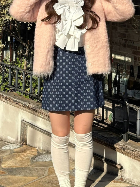 リボンデニムミニスカート | RN2251006 | ダークブルー