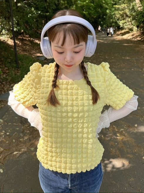 ぽこぽこペプラムトップス | PP2242701 | イエロー