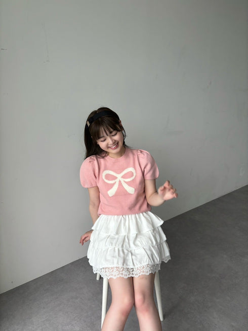 リボンパフスリーブニット | RN2242001 | ピンク