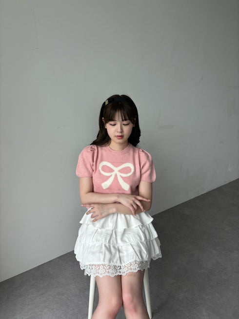 リボンパフスリーブニット | RN2242001 | ピンク