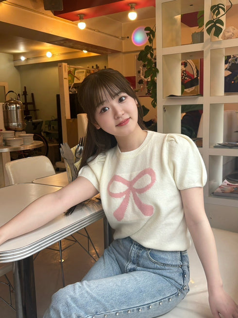 リボンパフスリーブニット | RN2242001 | アイボリー