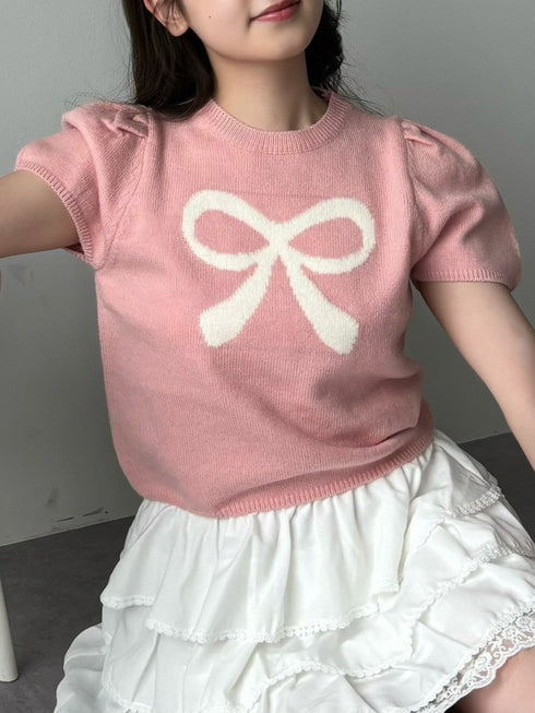 リボンパフスリーブニット | RN2242001 | ピンク