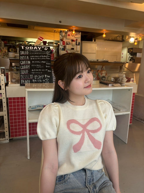 リボンパフスリーブニット | RN2242001 | アイボリー