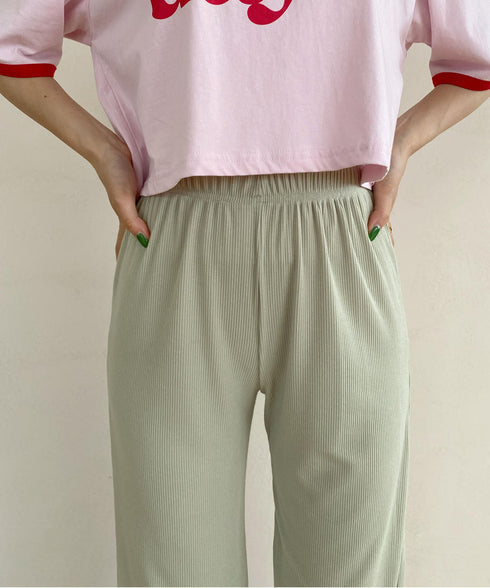 リラックスリブワイドパンツ | SL2222783 | グリーン