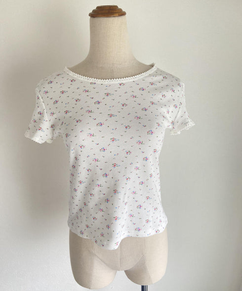 レトロフラワーワッフルフリルレースTシャツ | SL2232749 | ブラック