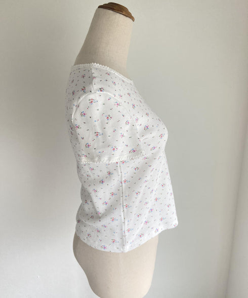 レトロフラワーワッフルフリルレースTシャツ | SL2232749 | ブラック