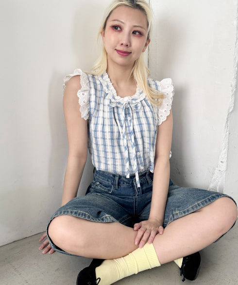レースフリルリボンタンクブラウス | SL2262014 | ブルー系その他