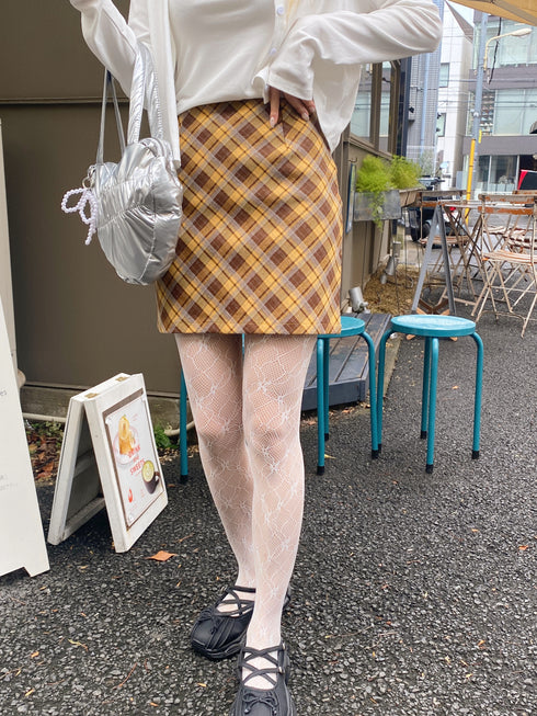 チェック台形ミニスカート | SL2243628 | イエロー