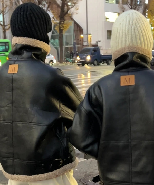 MUCENT(ムセント)/ワッペン ムートン ボア ジャケット ブルゾン/CHIVE LEATHER WAPEN MUSTANG JACKET | AT2254060 | ブラック