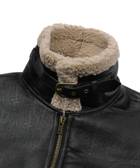 MUCENT(ムセント)/ワッペン ムートン ボア ジャケット ブルゾン/CHIVE LEATHER WAPEN MUSTANG JACKET | AT2254060 | ブラック