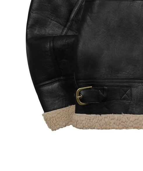 MUCENT(ムセント)/ワッペン ムートン ボア ジャケット ブルゾン/CHIVE LEATHER WAPEN MUSTANG JACKET | AT2254060 | ブラック