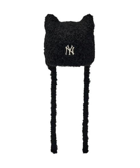 MLB KOREA(エムエルビーコリア)/猫耳 ねこ耳ビーニー 耳付き ロゴパッチ ワッペン ビーニー ニット帽 フラップニットキャップ/Miyaong Earflap Beanie | AT5254071 | ブラック