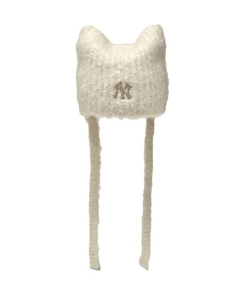 MLB KOREA(エムエルビーコリア)/猫耳 ねこ耳ビーニー 耳付き ロゴパッチ ワッペン ビーニー ニット帽 フラップニットキャップ/Miyaong Earflap Beanie | AT5254071 | クリーム